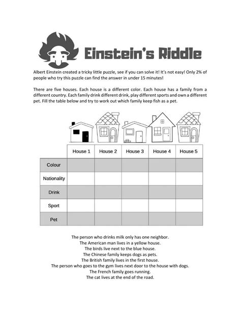 Printable Einstein Riddles